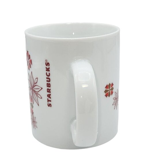 Starbucks Vintage Poinsettia Ceramic Coffee Mug Set Of 2pc 12oz Gold Red White - Picture 12 of 14
